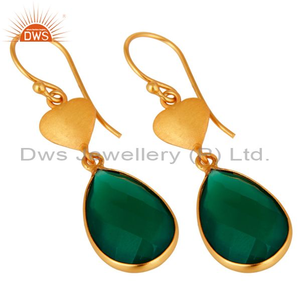 Wholesalers 18K Yellow Gold Over Sterling Silver Green Onyx Faceted Drop Earrings