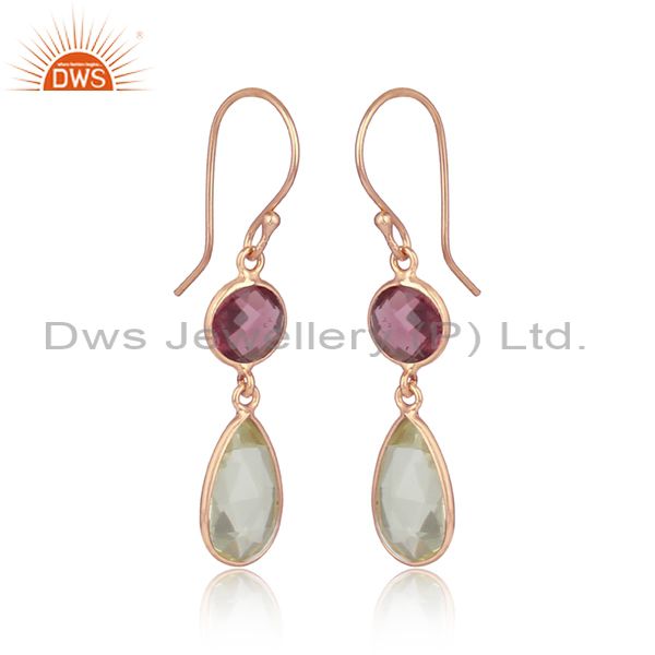 Multi Gemstone Handmade 925 Silver Rose Gold Plated Dangle Earrings Manufacturer