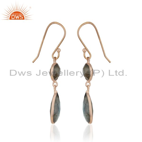 Exporter Natural Labradorite Gemstone 925 Silver Rose Gold Earrings Manufacturer India