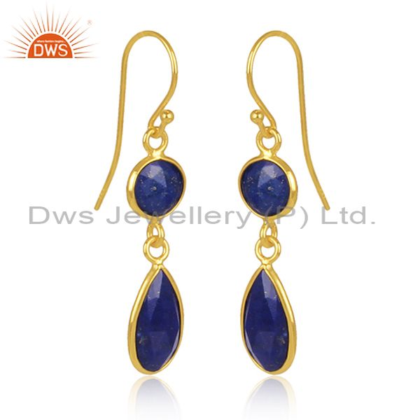 Lapis lazuli gemstone designer gold plated silver girls earrings