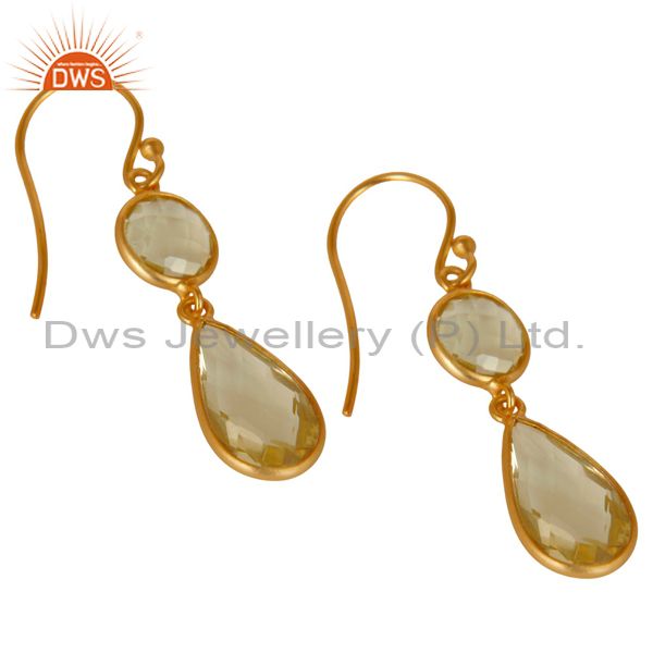 Exporter Lemon Topaz Bezel Set Gemstone Dangle Earrings Made In 18K Gold Over Silver
