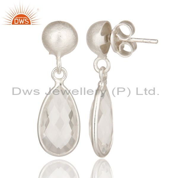 Suppliers 925 Sterling Silver Crystal Quartz Gemstone Bezel Set Teardrop Earrings
