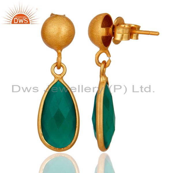 Suppliers 24K Gold Plated Sterling Silver Faceted Green Onyx Gemstone Drop Earrings