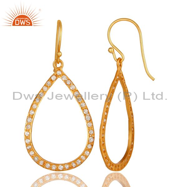 Suppliers 18K Yellow Gold Plated Sterling Silver White Topaz Handmade Fashion Earrings