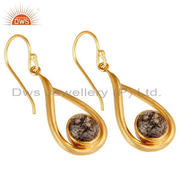 Wholesalers 18k Yellow Gold Plated Tourmulated Quartz Gemstone Sterling Silver  Earring