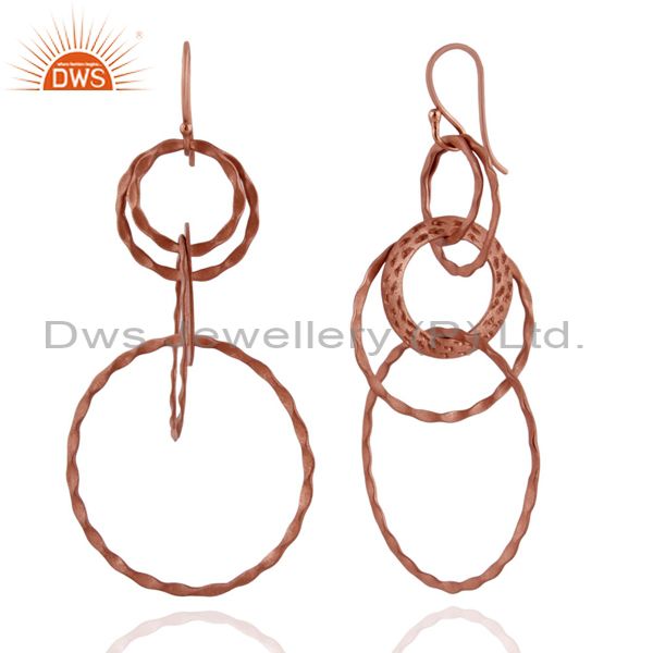 Wholesalers Rose Gold Over Silver Hammered Multiplication Circle Dangle Earring