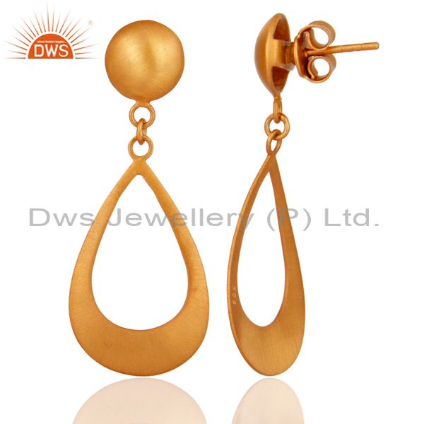Suppliers Brushed Finish 18K Yellow Gold Plated Sterling Silver Teardrop Earrings