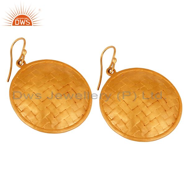 Wholesalers 18K Yellow Gold Plated Sterling Silver Wire Woven Disc Design Earrings