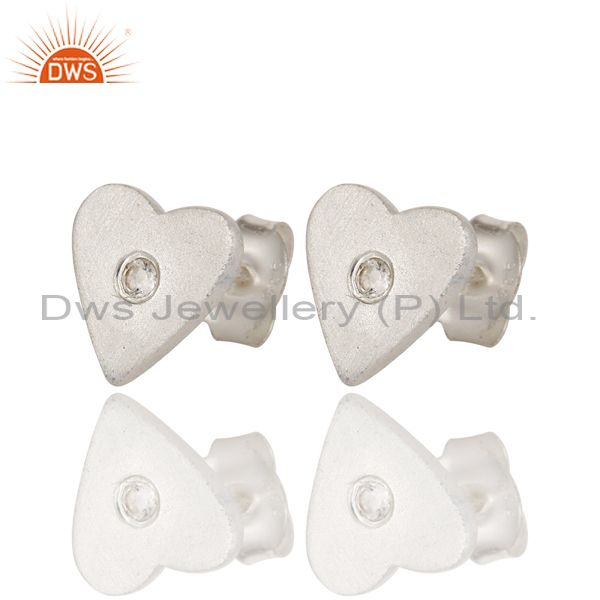 Wholesalers 925 Solid Sterling Silver White Topaz Gemstone Heart Stud Earrings For Her