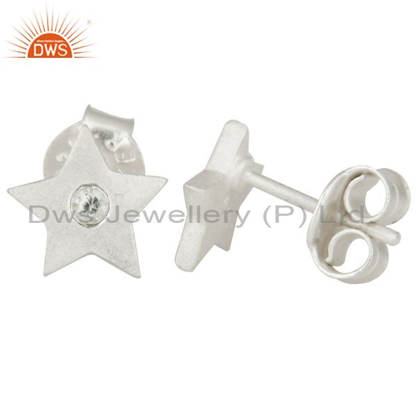 Exporter 925 Sterling Silver Natural White Topaz Star Womens Stud Earrings