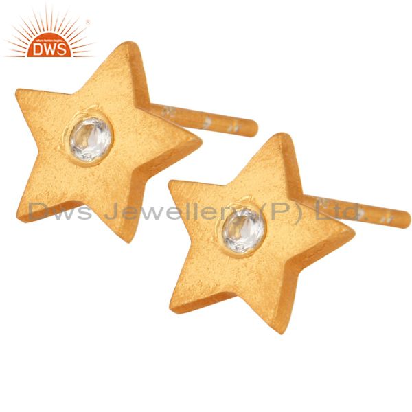 Wholesalers 18K Yellow Gold Plated Sterling Silver White Topaz Star Stud Earrings