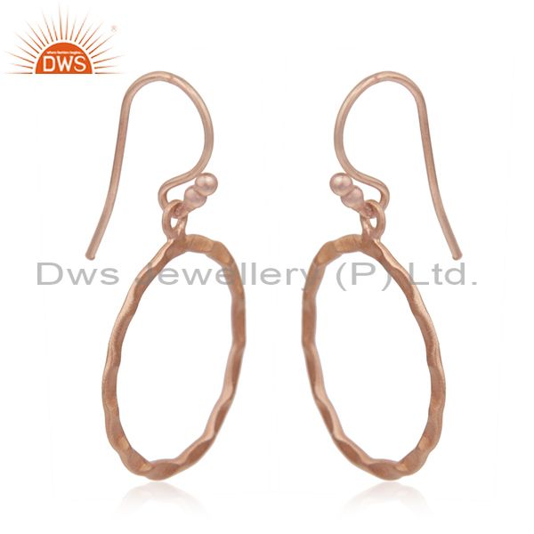 Exporter 18K Rose Gold Plated Sterling Silver Hammered Circle Dangle Hook Earrings