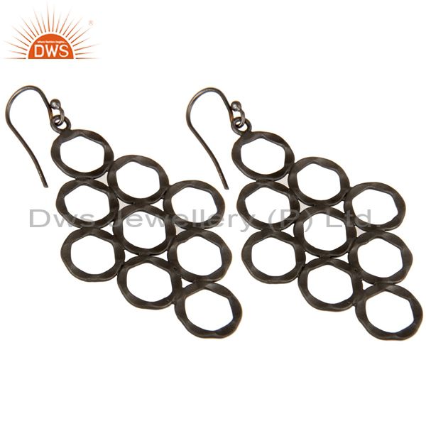Wholesalers 925 Sterling Silver With Oxidized Hammered Open Circle Dangle Earrings