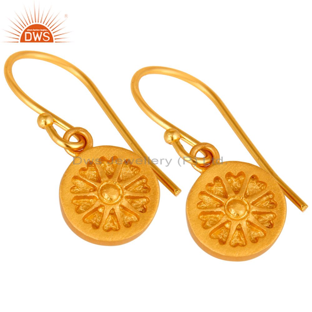 Exporter 22K Yellow Gold Plated Sterling Silver Circle Dangle Earrings For Womens