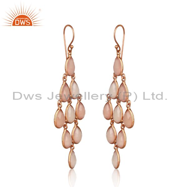 Designer exquisite rose gold on silver rose chalcedony chandelier