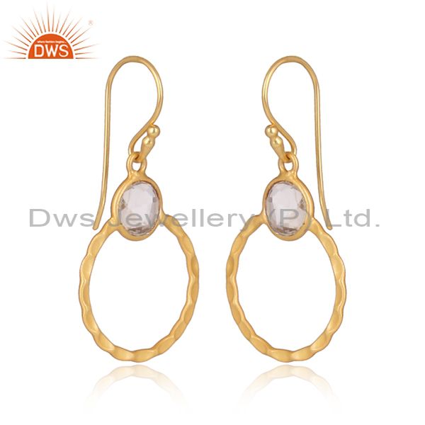 Exporter Crystal Quartz Dangle 14K Gold Plated 925 Sterling Silver Earrings Jewelry