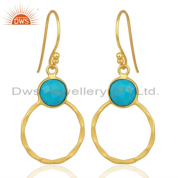 Exporter Turquoise Dangle 18K Gold Plated 925 Sterling Silver Earrings Jewelry