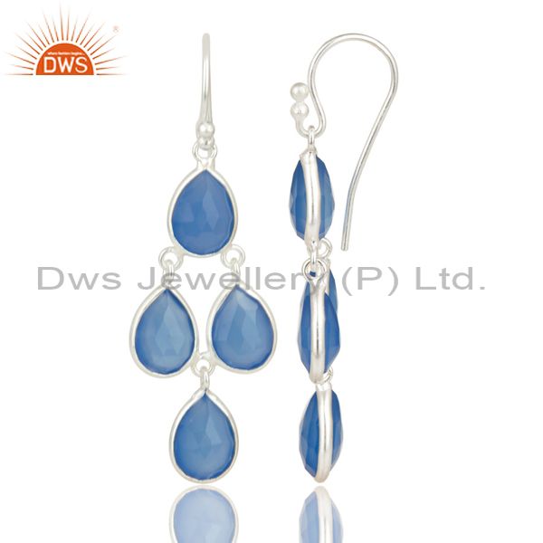 Suppliers Indian Handmade Solid 925 Sterling Silver Dyed Blue Chalcedony Dangle Earrings