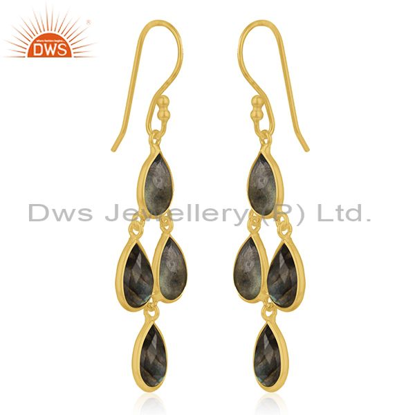 Exporter Gold Plated 925 Silver Labradorite Gemstone Earring Jewelry Manufacturer