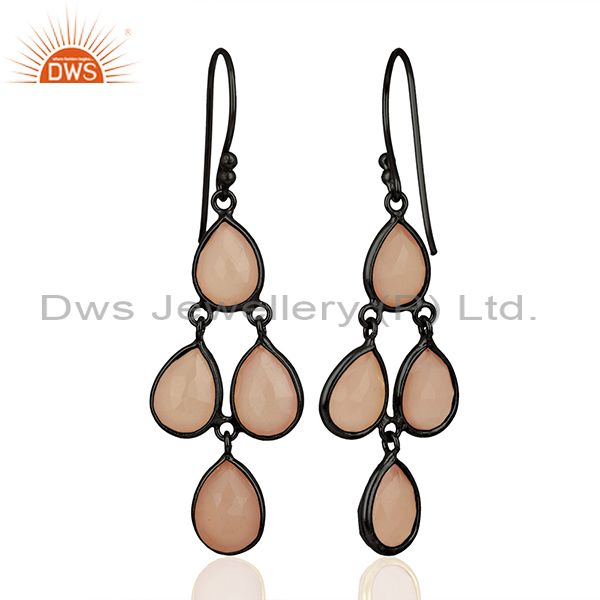 Exporter Rhodium Plated 925 Silver Rose Chalcedony Gemstone Earrings Wholesale
