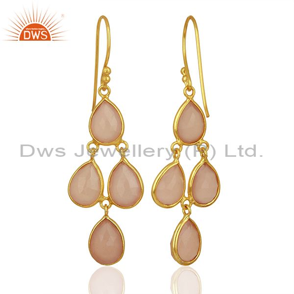 Wholesalers 18K Gold Plated Sterling Silver Handmade Dyed Chalcedony Gemstone Dangle Earring
