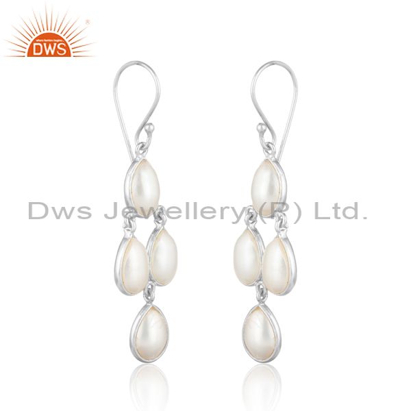Designer sterling silver chandelier earring with dangling pearl