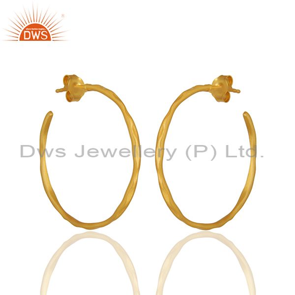 Exporter 22K Yellow Gold Plated Sterling Silver Hammered Circle Hoop Earrings