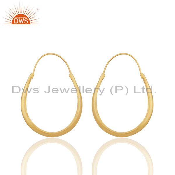 Exporter 24k Yellow Gold Plated Sterling Silver Circle Design Hoop Earrings