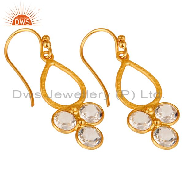 Wholesalers 18K Gold Plated 925 Sterling Silver Crystal Quartz Dangle Earrings Jewelry