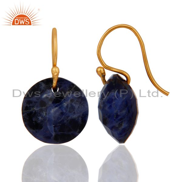 Exporter Natural Sodalite Gemstone 18K Yellow Gold Plated Sterling Silver Hook Earrings
