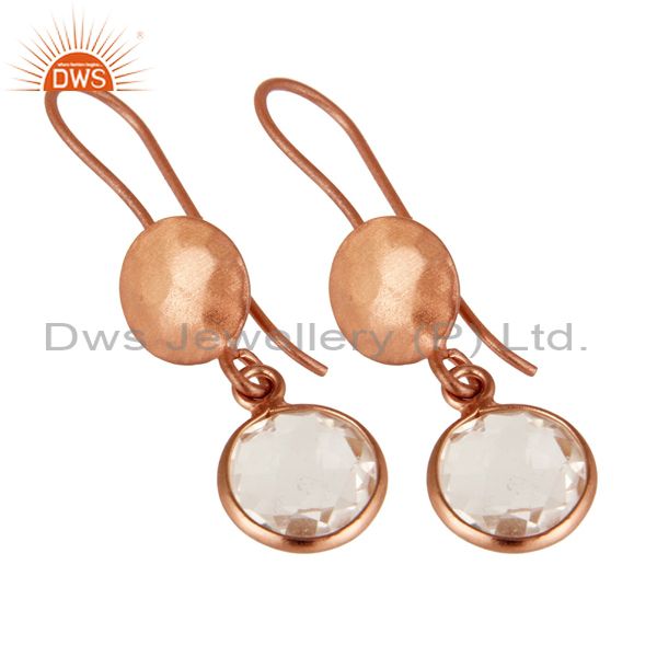 Wholesalers 18K Rose Gold Plated Sterling Silver Crystal Quartz Circle Dangle Earrings