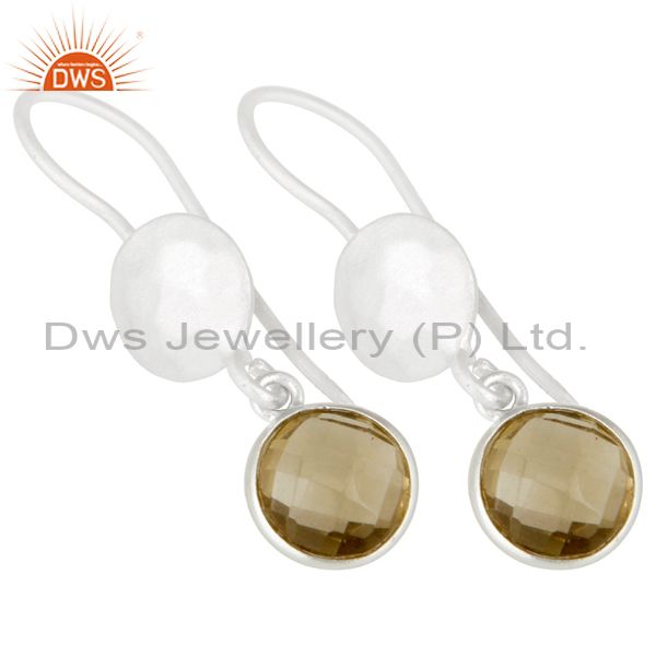 Wholesalers 18K Gold Plated Sterling Silver Lemon Topaz Gemstone Bezel Set Dangle Earrings