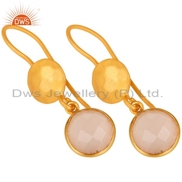 Suppliers 14K Gold Plated 925 Sterling Silver Dyed Chalcedony Bezel Set Drops Earrings