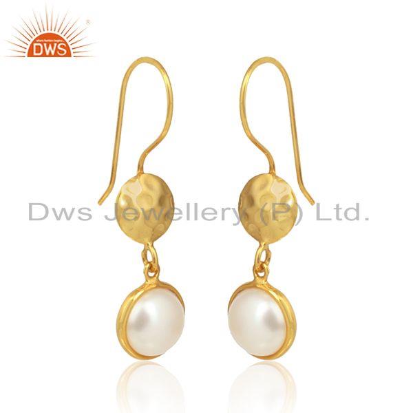 Handmade gold plated silver natural pearl gemstone earrings