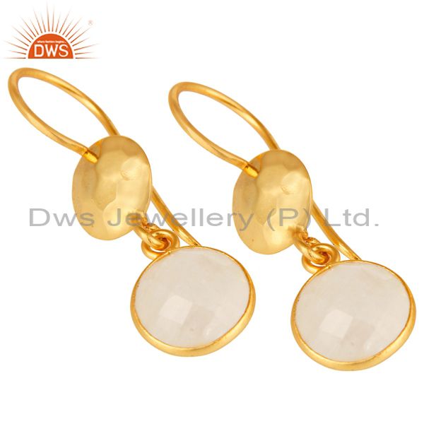 Wholesalers Natural Rainbow Moonstone Dangle Earrings Made In 18K Gold Over Solid Silver