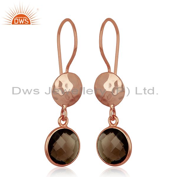 Suppliers 18K Rose Gold Plated Sterling Silver Smoky Quartz Disc Dangle Earrings
