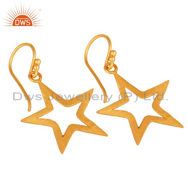 Wholesalers 18K Yellow Gold Over Sterling Silver Star Design Womens Dangle Earrings
