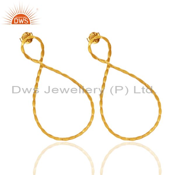 Exporter 24K Yellow Gold Plated Sterling Silver Hammered Infinity Dangle Earrings