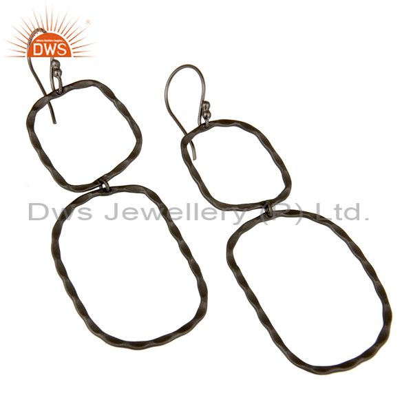 Wholesalers Black Rhodium Plated Sterling Silver Hand Hammered Open Circle Dangle Earrings