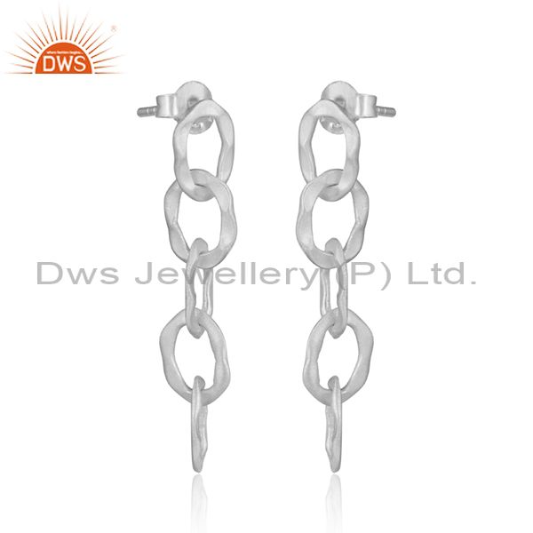 Wholesalers Solid Sterling Silver Hammered Link Chain Dangle Earrings