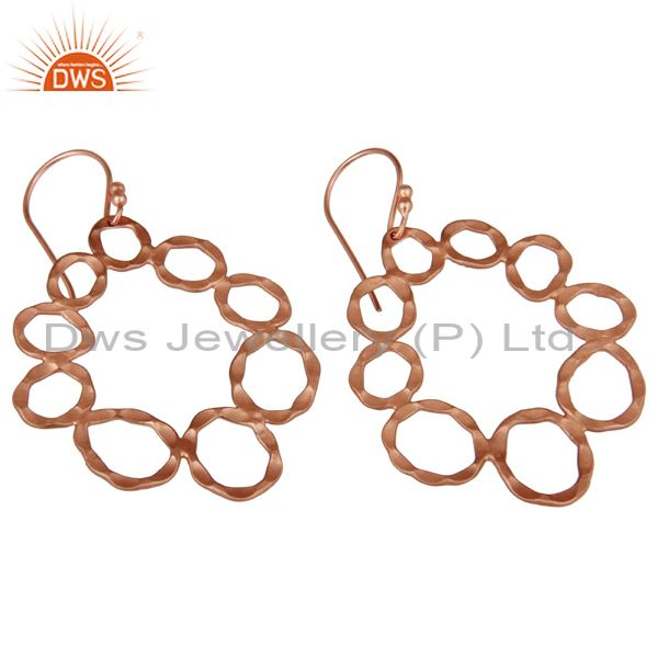Wholesalers Handmade Solid Sterling Silver Rose Gold Plated Hammered Circle Dangle Earrings
