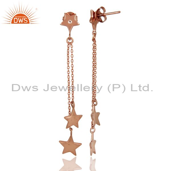 Suppliers 925 Sterling Silver With Rose Gold Plated White Topaz Star Chain Dangle Earrings