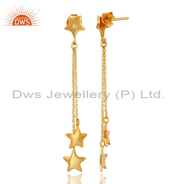 Suppliers 925 Sterling Silver With 18K Gold Plated White Topaz Star Chain Dangle Earrings