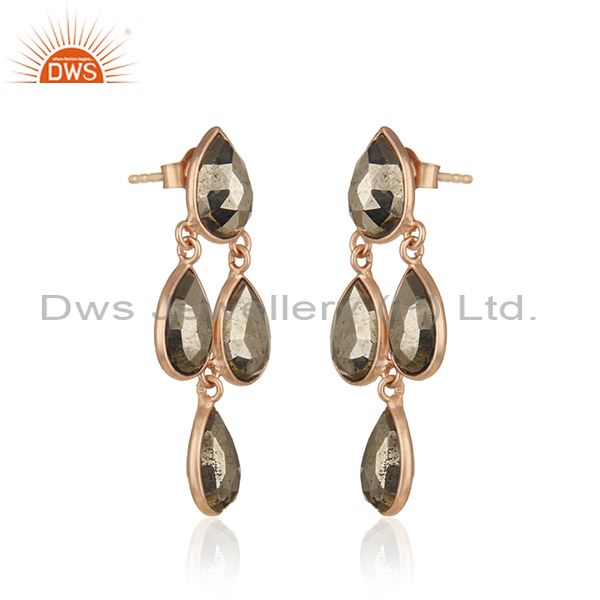 Exporter 14k Rose Gold Sterling Silver Pyrite Gemstone Designer Earring Wholesale