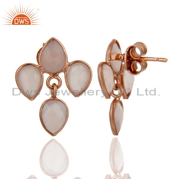 Exporter 18K Rose Gold Plated Sterling Silver Rose Chalcedony Drop Dangle Earrings