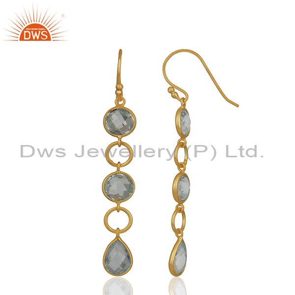 Exporter Blue Topaz Gemstone Gold Plated Round Circle Designer Earring Jewelry