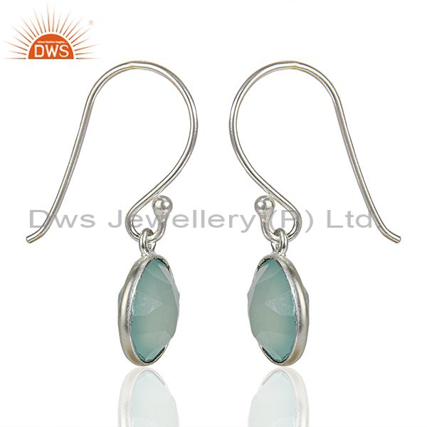 Exporter Handmade Sterling Fine Silver Aqua Chalcedony Gemstone Earrings