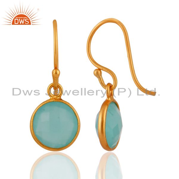 Suppliers 18K Yellow Gold Over Sterling Silver Faceted Aqua Blue Chalcedony Earrings
