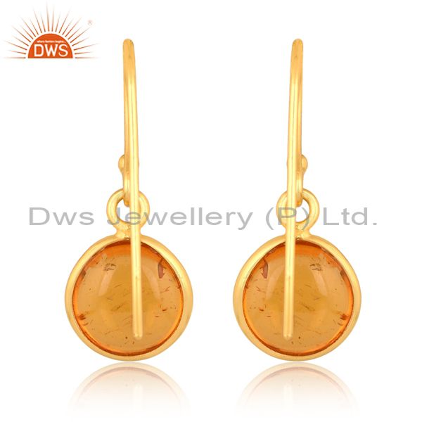 Dazzling Gold Plated Silver Earring With Amber Culture Plain