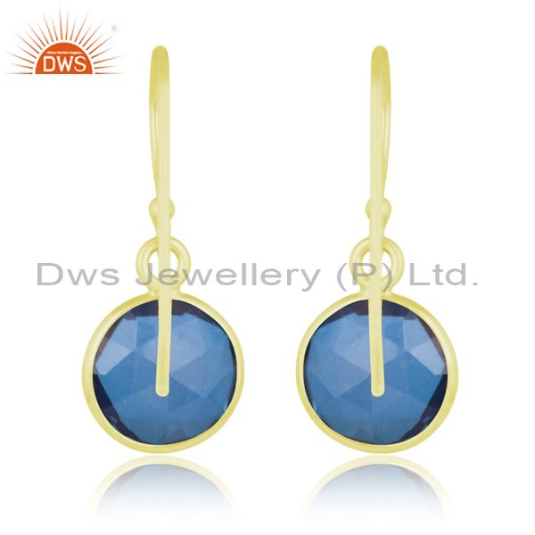 Sterling Silver Drops With Beautiful Blue Cut Stone